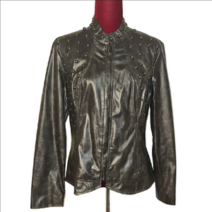 Christina Pewter Studded Faux Leather Jacket Size Large